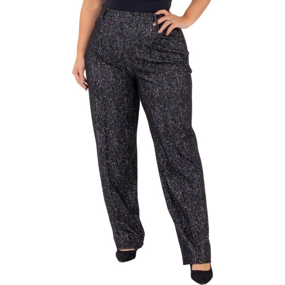 SPANX XL Dress Pants Black White Jacquard Ponte Barrel Pull On Trousers 49225